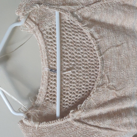 FREE PEOPLE Striped Tunic Sweater Cream Coral Rose M - Picture 2 of 9